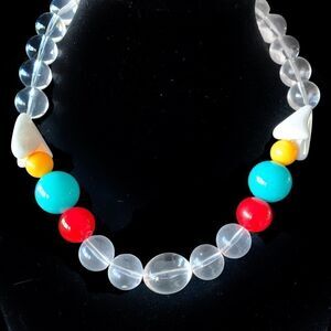 2-1950’s early lucite large bead necklace red blue pink clear yellow turquoise
